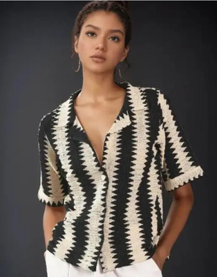 sunilclotheswala Women Striped Casual Black Shirt