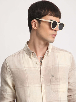 THE BEAR HOUSE Men Checkered Casual Cream, Pink Shirt