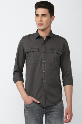 PETER ENGLAND Men Solid Casual Grey Shirt