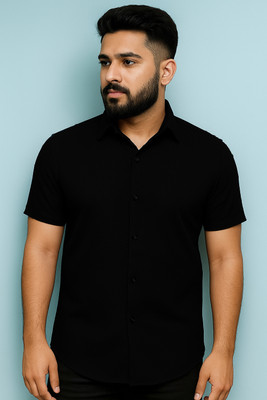 mx fashion Men Solid Casual Black Shirt