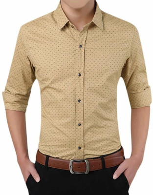 Frank Man Men Color Block Casual Beige Shirt