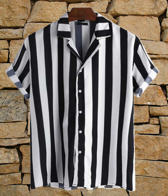 Radha Krishna Fashion Men Striped Casual Black, White Shirt