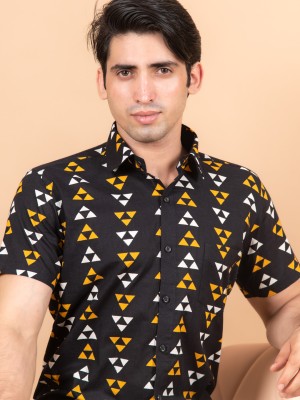 TISTABENE Men Printed Casual Black, Yellow, White Shirt