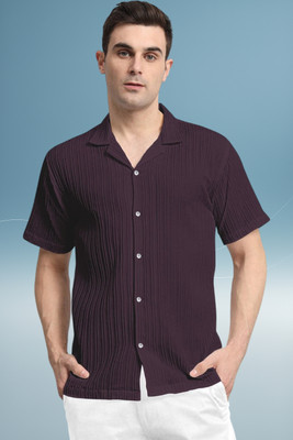 A Dearise Trend Men Self Design Casual Purple Shirt