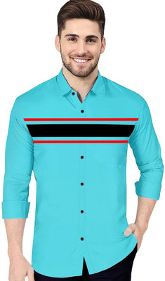 Plum Crazy Men Striped Casual Blue Shirt