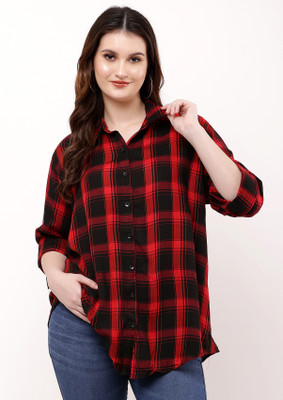 stylemyth Women Checkered Casual Red Shirt