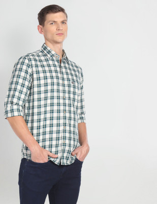 Arrow Sport Men Checkered Casual White, Green Shirt