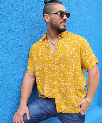 Instafab Plus Men Printed Casual Yellow Shirt