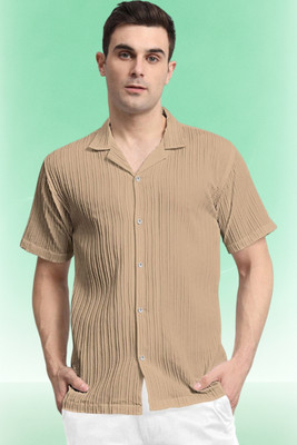 A Dearise Trend Men Self Design Casual Cream Shirt