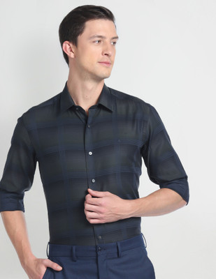Arrow Newyork Men Checkered Formal Green, Grey Shirt