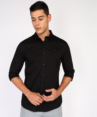 BEING HUMAN Men Solid Casual Black Shirt