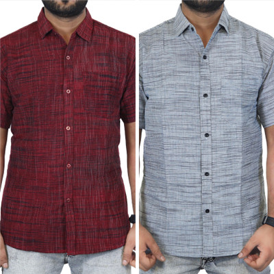DALIVD X Men Solid Casual Red, Grey Shirt(Pack of 2)