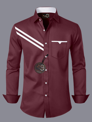 GAZZY CREATION Men Striped Casual Maroon Shirt