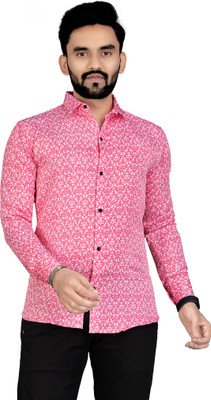 LUXURYCROWN Men Printed Casual Pink Shirt
