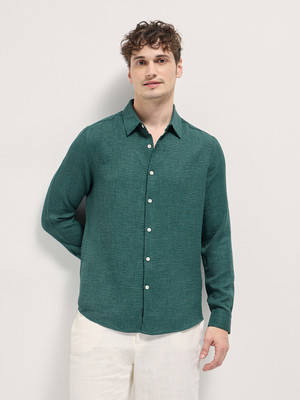 THE BEAR HOUSE Men Self Design Casual Green Shirt