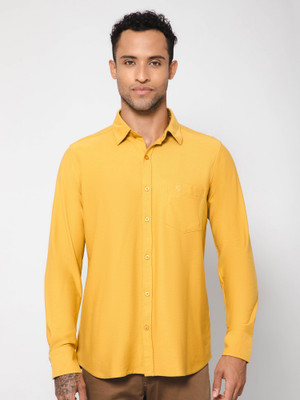 CANTABIL Men Solid Casual Yellow Shirt