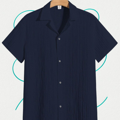 Jenil Fashion Men Self Design Casual Dark Blue Shirt