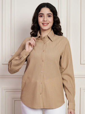 Moda Rapido Women Self Design Casual Brown Shirt