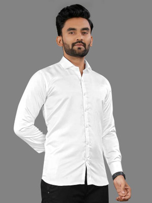 RADHEEFAB Men Solid Formal White Shirt