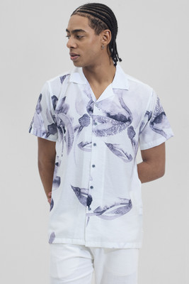 Snitch Men Printed Casual White, Blue Shirt