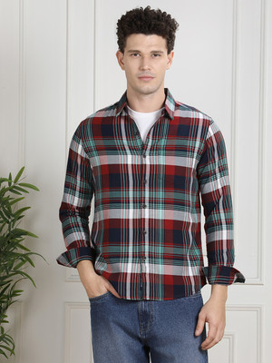 VALENCLUB Men Checkered Casual Red Shirt