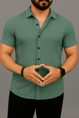 Solbiza Men Floral Print Casual Green Shirt