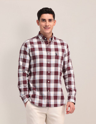 U.S. POLO ASSN. Men Checkered Casual White Shirt