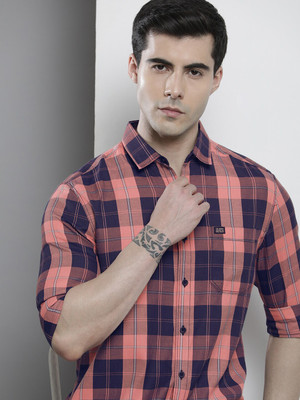 The Indian Garage Co. Men Checkered Casual Dark Blue Shirt