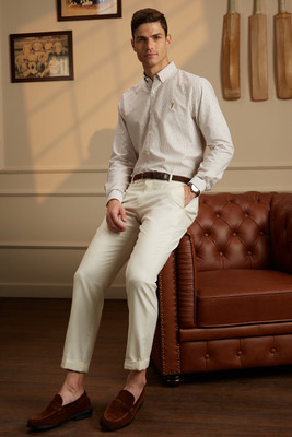 PETER ENGLAND Men Self Design Casual Beige Shirt
