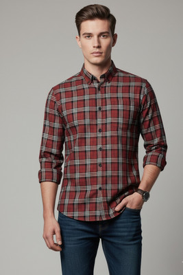 Cloud Kids Men Checkered Casual Maroon Shirt