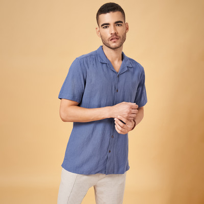 7 Alt by Pantaloons Men Solid Casual Blue Shirt