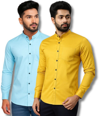 ClothTheory Men Solid Casual Light Blue, Yellow Shirt(Pack of 2)
