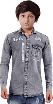 SQS Boys Printed Casual Grey Shirt
