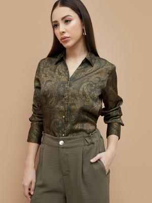 CODE by Lifestyle Women Printed Casual Green Shirt