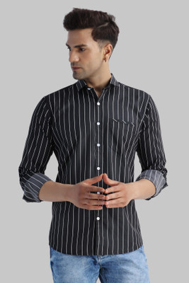 Voroxy Men Striped Casual Black Shirt