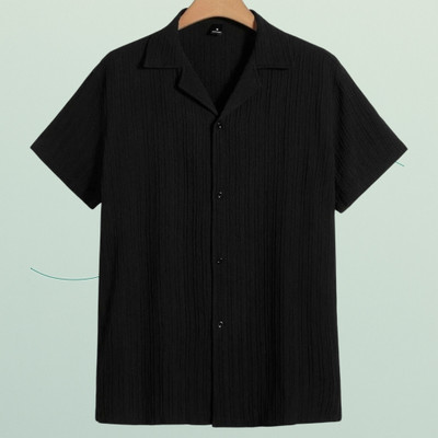 A DEEMOON Men Self Design Formal Black Shirt