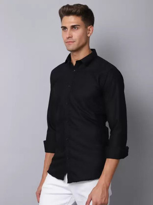 HOC Men Solid Casual Black Shirt