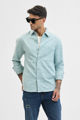 Snitch Men Self Design Casual Light Blue Shirt