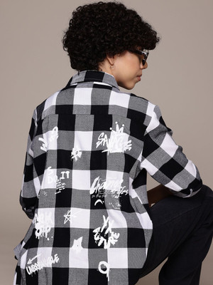 Roadster Women Checkered Casual Black Shirt