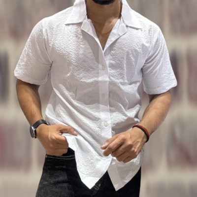 HouseOfCommon Men Self Design Casual White Shirt
