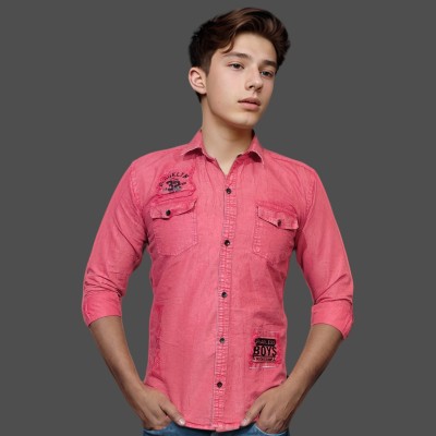 SHUKRAN Boys Printed Casual Pink Shirt
