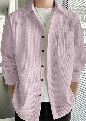 MOXTE Men Self Design Casual Pink Shirt