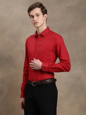 TURTLE Men Printed Formal Red Shirt