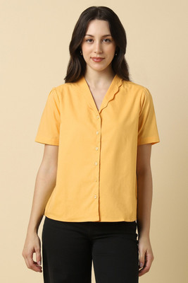 Allen Solly Women Solid Casual Yellow Shirt