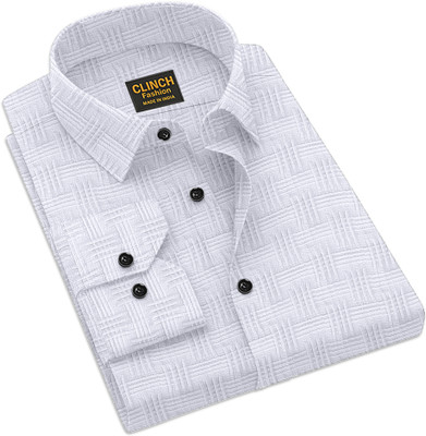 clinch fashion Men Self Design Casual White Shirt