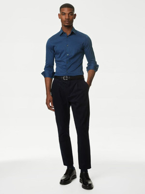 MARKS & SPENCER Men Self Design Casual Blue Shirt