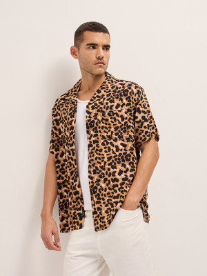 THE BEAR HOUSE Men Printed Casual Brown, Black Shirt