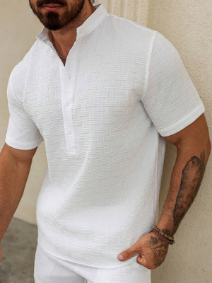 Adokedo Men Solid Casual White Shirt