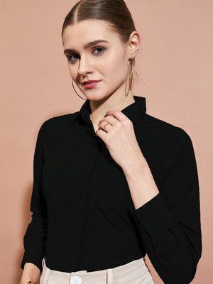 Dressberry Women Solid Casual Black Shirt