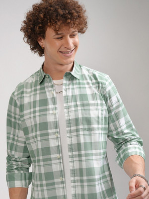 Jai Textiles Men Checkered Casual Light Green Shirt